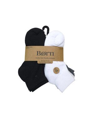 Born Womens 10 Pairs Cushion Sole Quarter Socks Ankle Socks Black/White/Grey